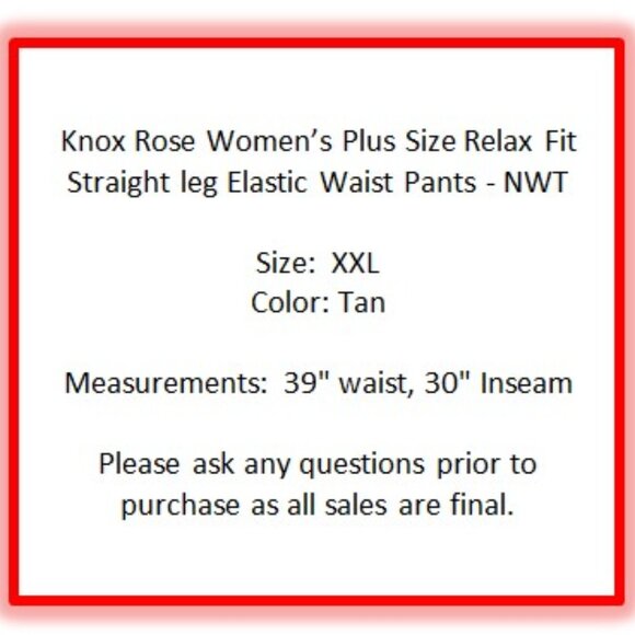 Knox Rose Women’s Plus Size Relax Fit Straight leg Elastic Waist Pants - NWT - Picture 5 of 6